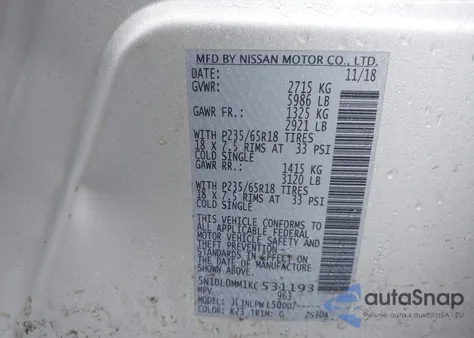 2019 Infiniti Qx60 Pure z USA, uszkodzony, nr VIN 5N1DL0MM1KC531193